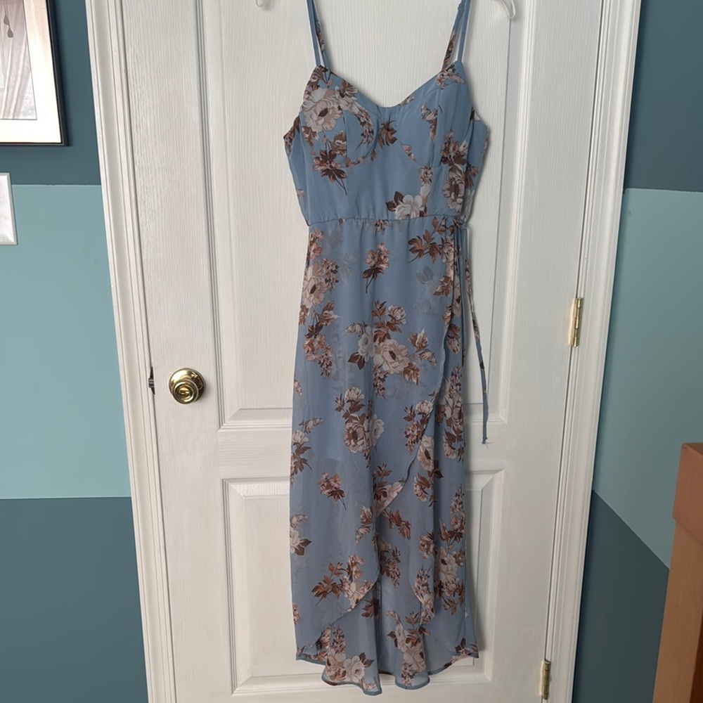 Floral Blue Spaghetti Strap Dress